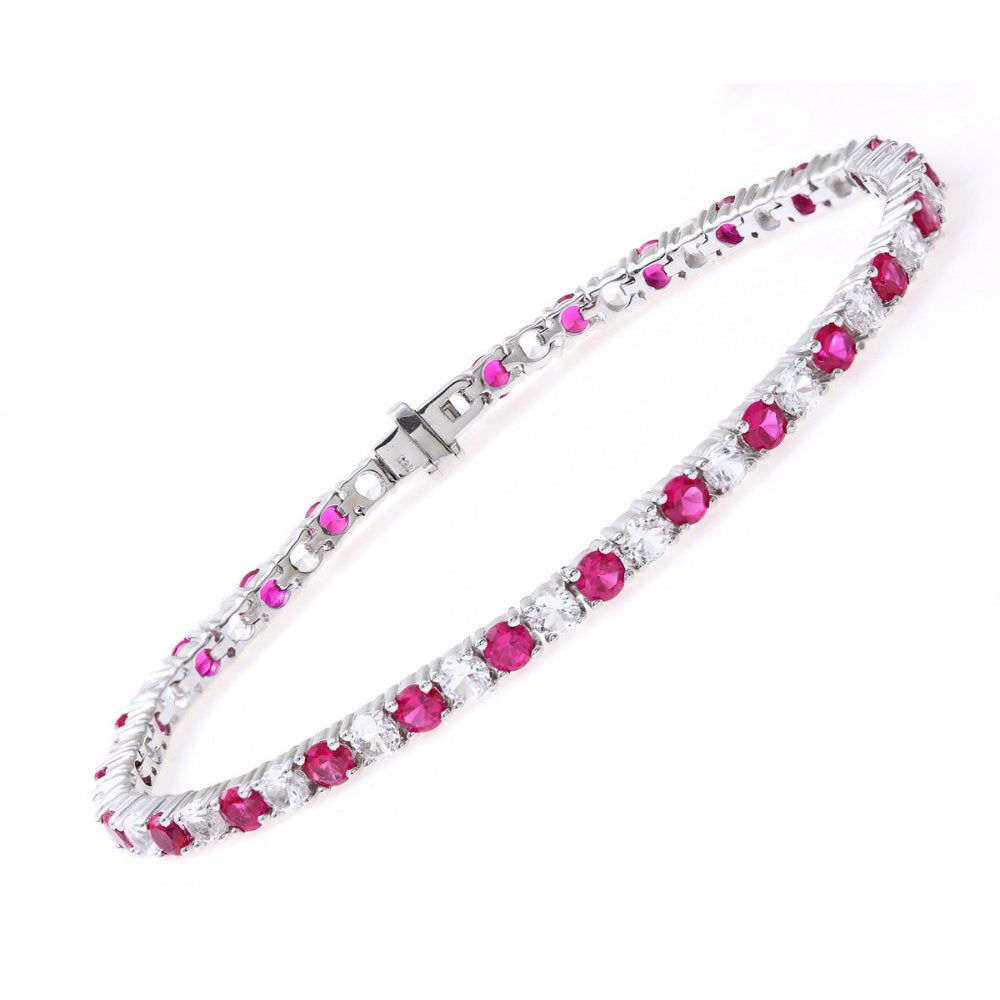 Sterling Silver Bracelet set with Ruby and Sapphire Gem Stones