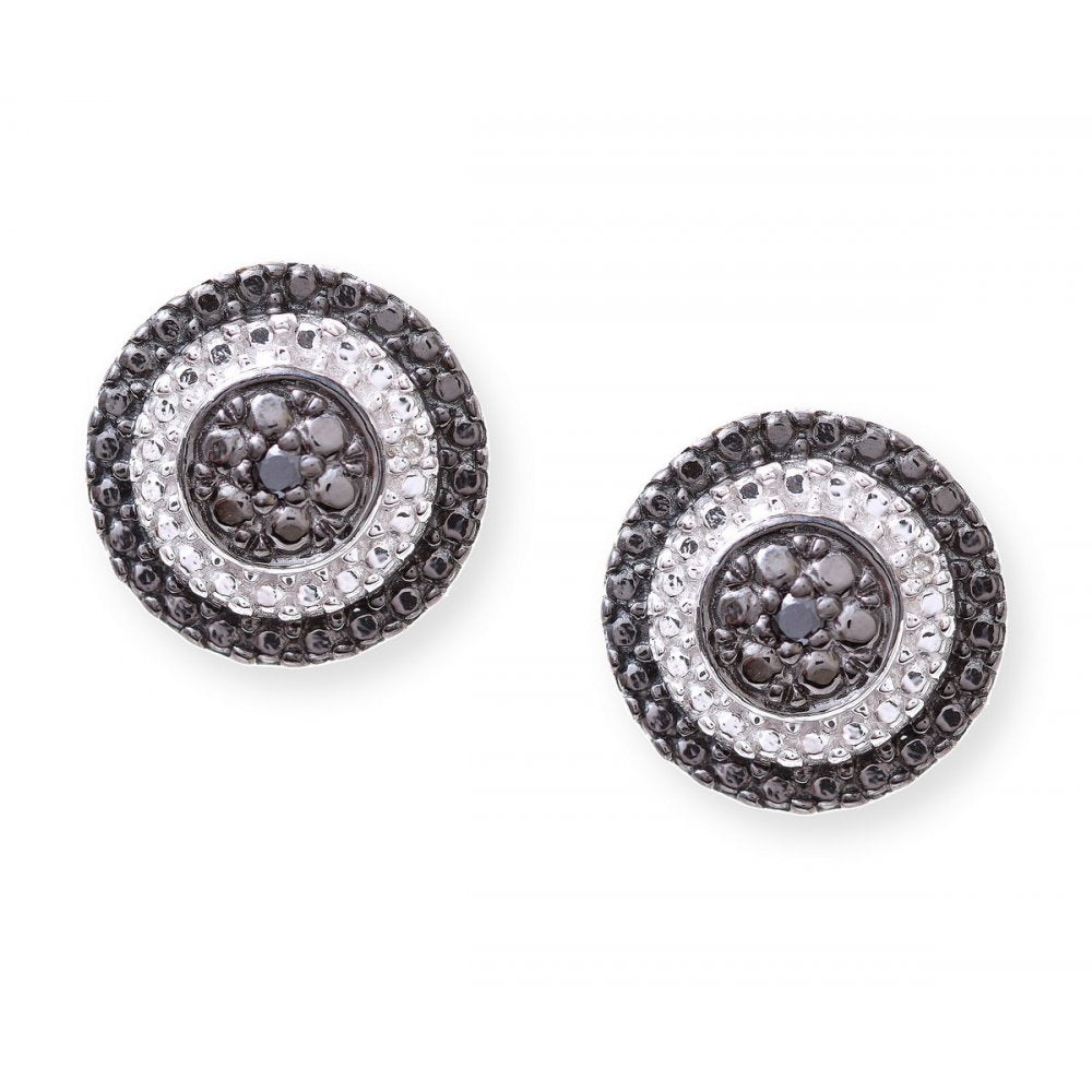 Sterling Silver Round Earring set with Black and White Diamonds