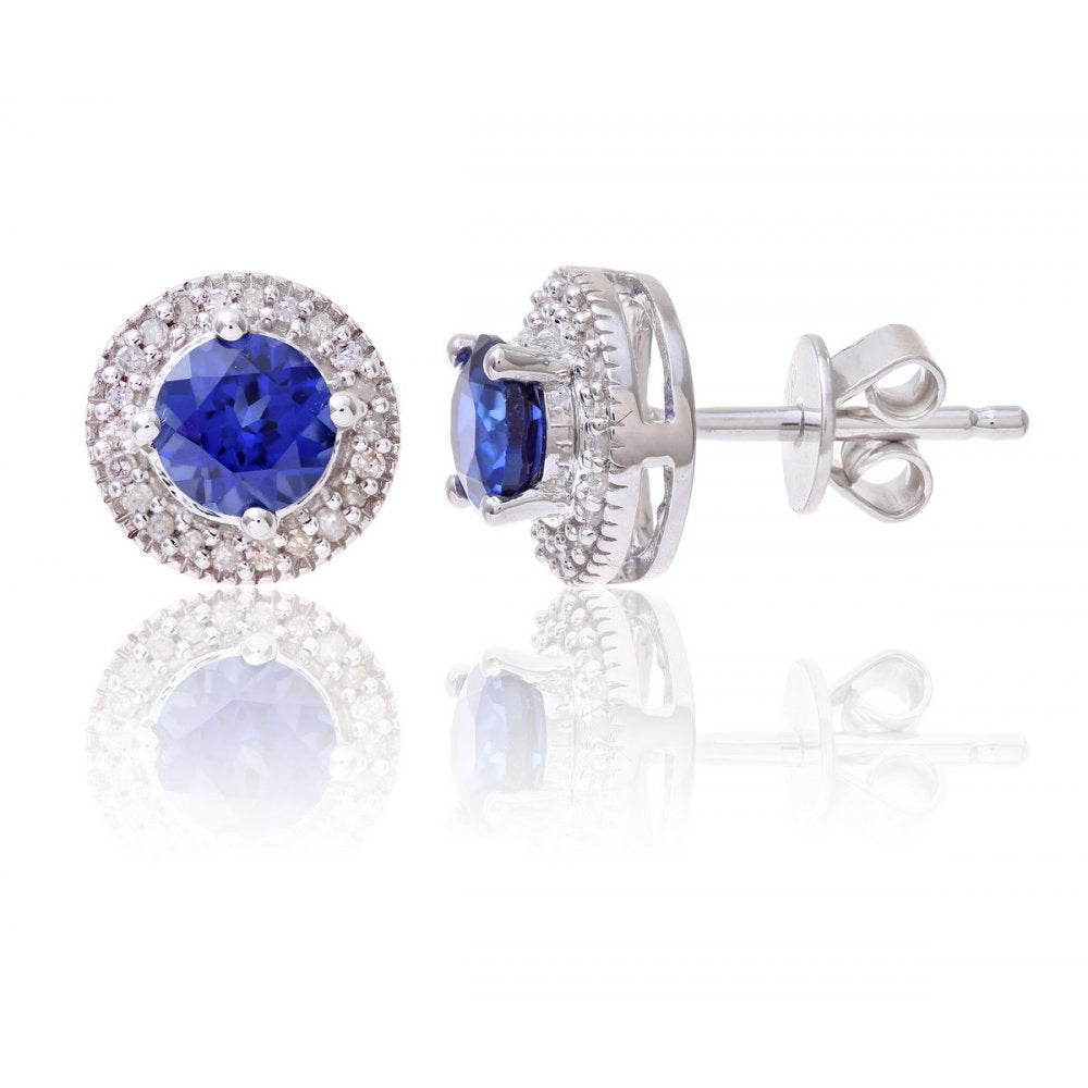 Sterling Silver Earring set with Sapphire Gem Stone and Diamonds
