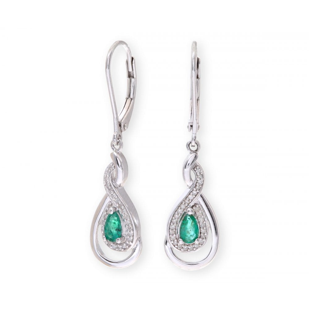 Sterling Silver Earring set with Emerald Gem Stone and Diamonds