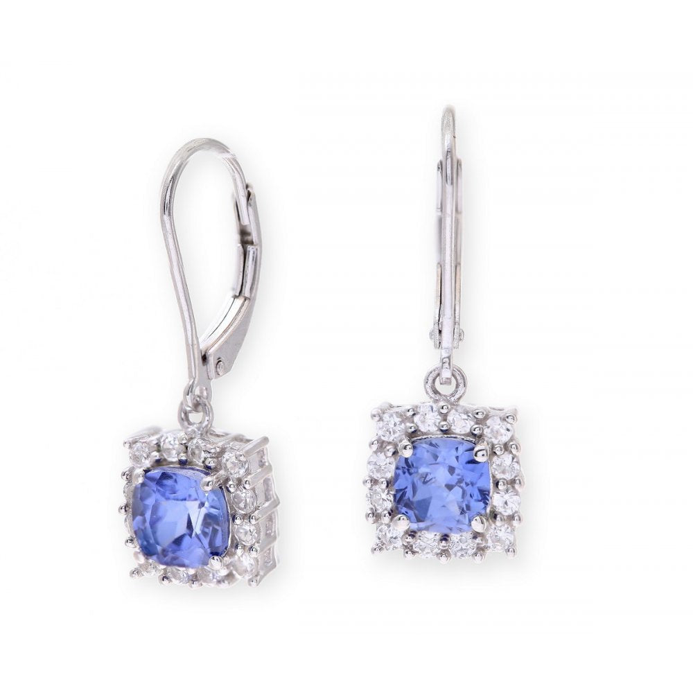 Sterling Silver Earring set with Blue Sapphire Gem Stone and White Sapphires