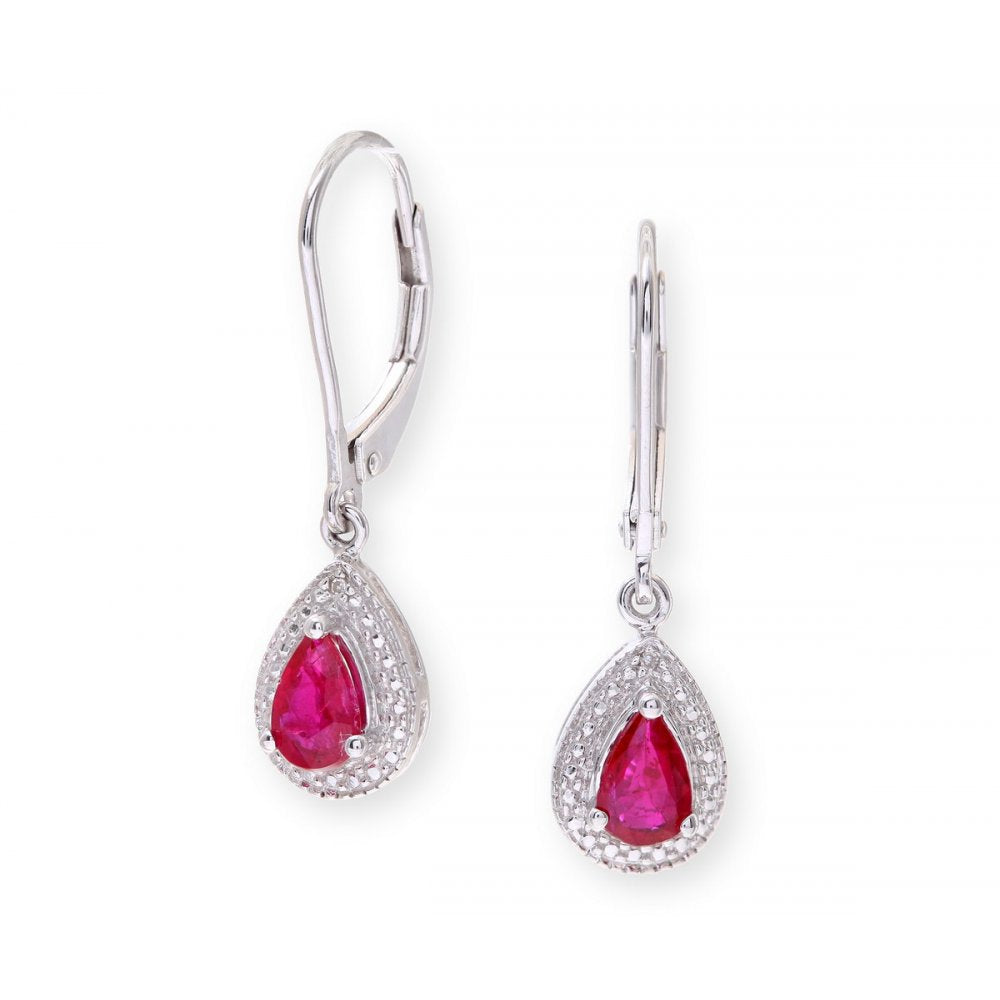 Sterling Silver Earring set with Ruby Gem Stone and Diamonds