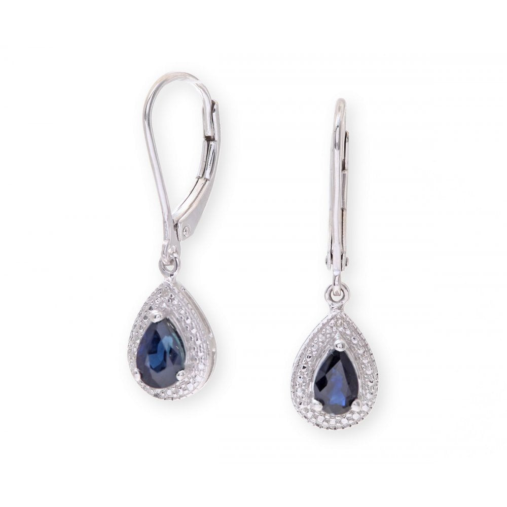 Sterling Silver Earring set with Sapphire Gem Stone and Diamonds