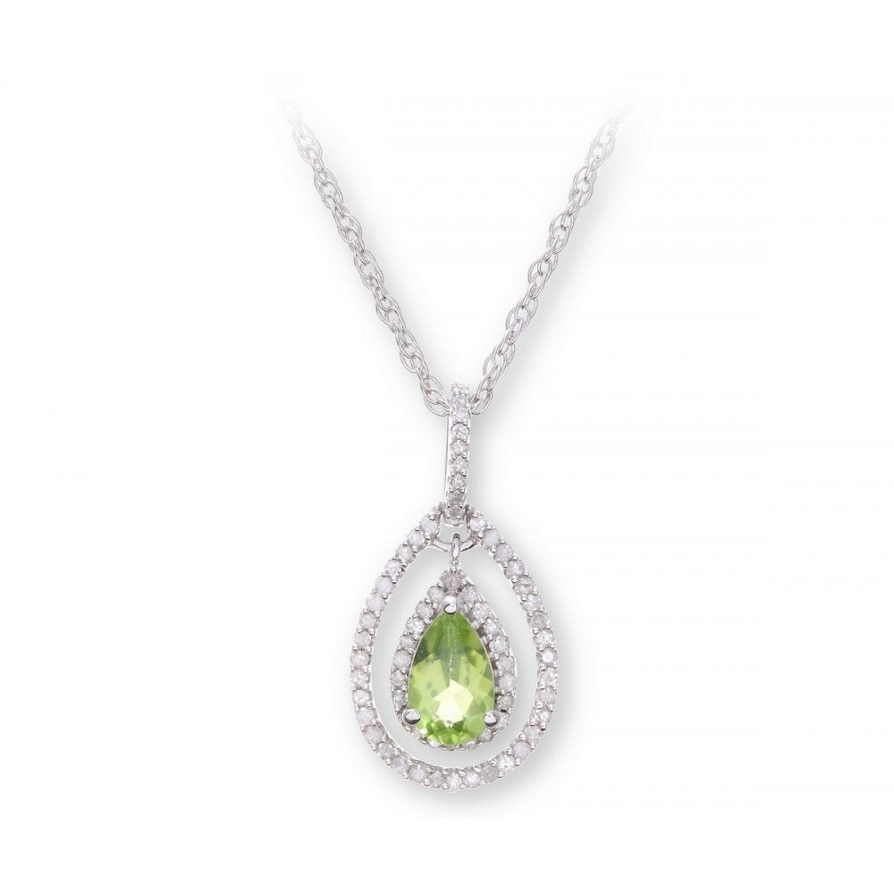 Sterling Silver Necklace with Peridot Gem Stone Pendant and Diamonds