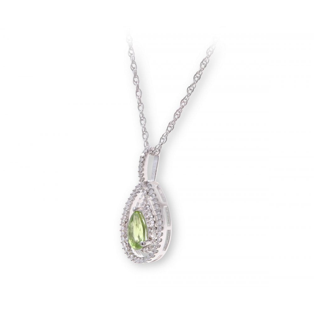 Sterling Silver Necklace with Peridot Gem Stone Pendant and Diamonds