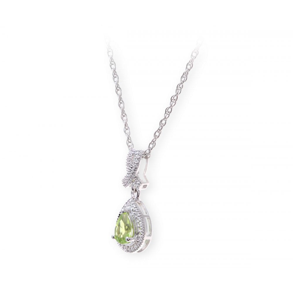 Sterling Silver Necklace with Peridot Gem Stone Pendant and Diamonds