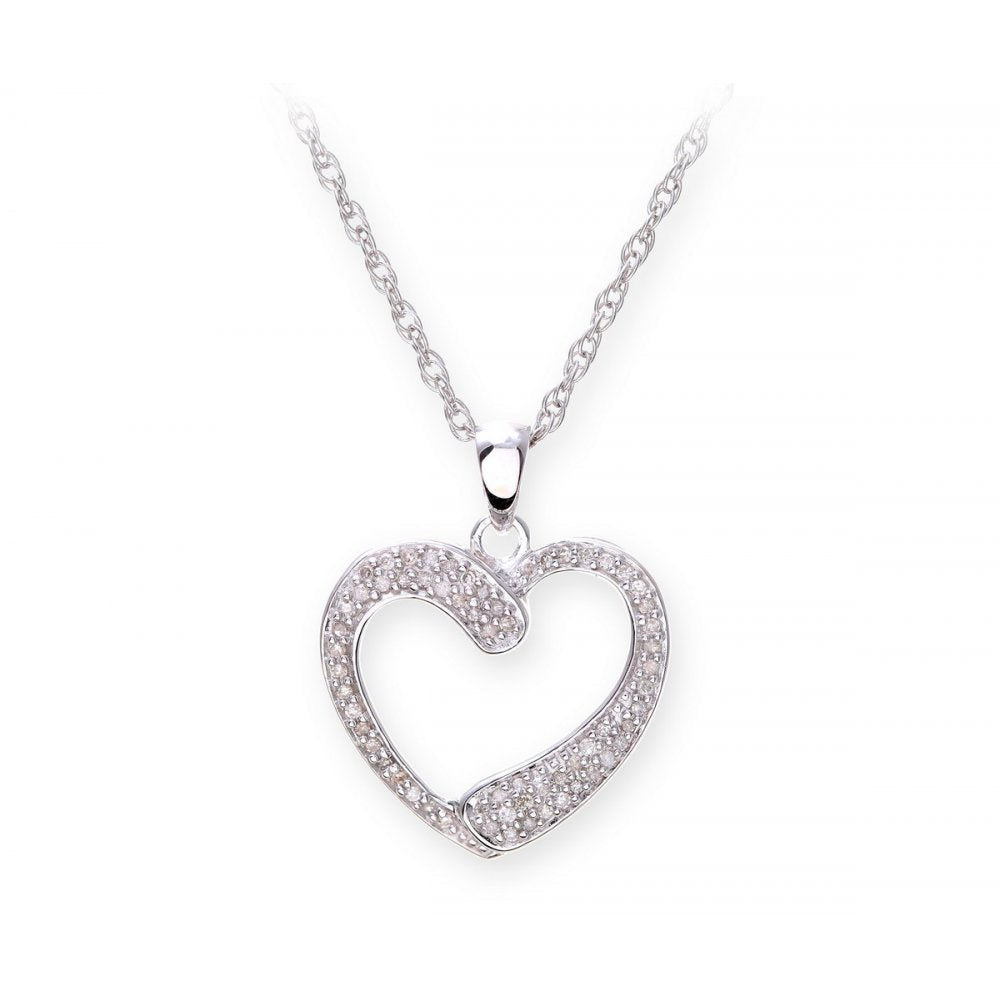 Sterling Silver Necklace with Diamond set Heart  Shape Pendant