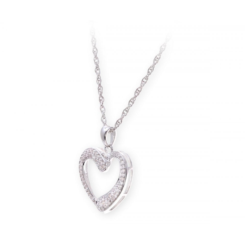 Sterling Silver Necklace with Diamond set Heart  Shape Pendant