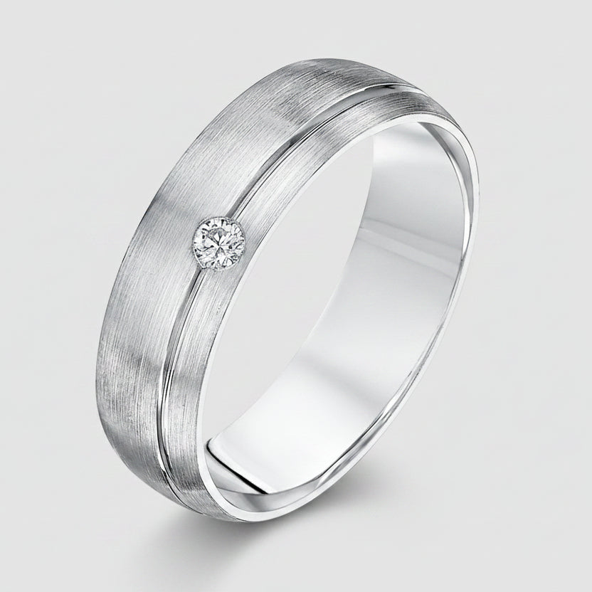 Palladium 0.05 carat Diamond Matt Court Shape 6mm Wedding Ring