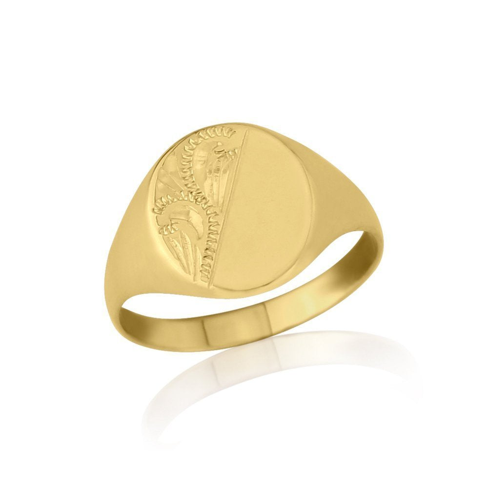 Ladies Gold Engraved Oval-Shaped Signet Ring