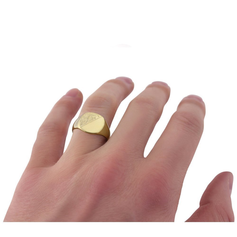 Ladies Gold Engraved Cushion-Shaped Signet Ring