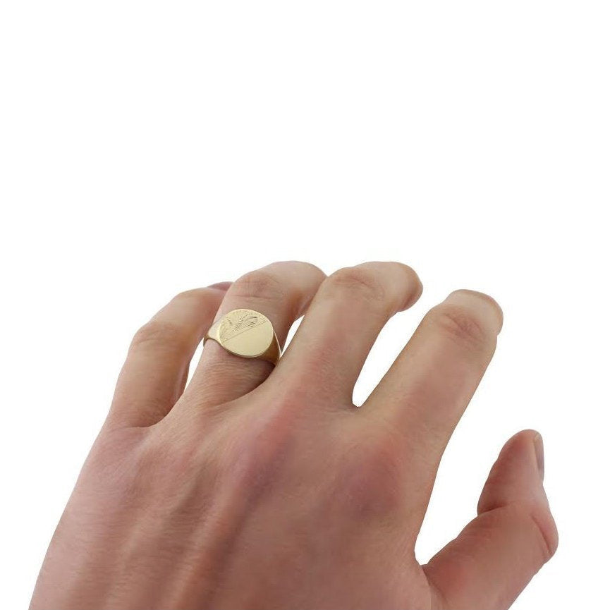 Gents Cushion-Shaped 9ct Yellow Gold Light Weight Engraved Signet Ring