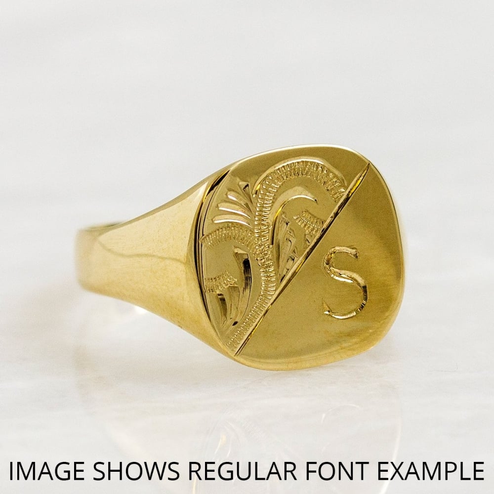 Gents Oval-Shaped 9ct Yellow Gold Medium Weight Engraved Signet Ring