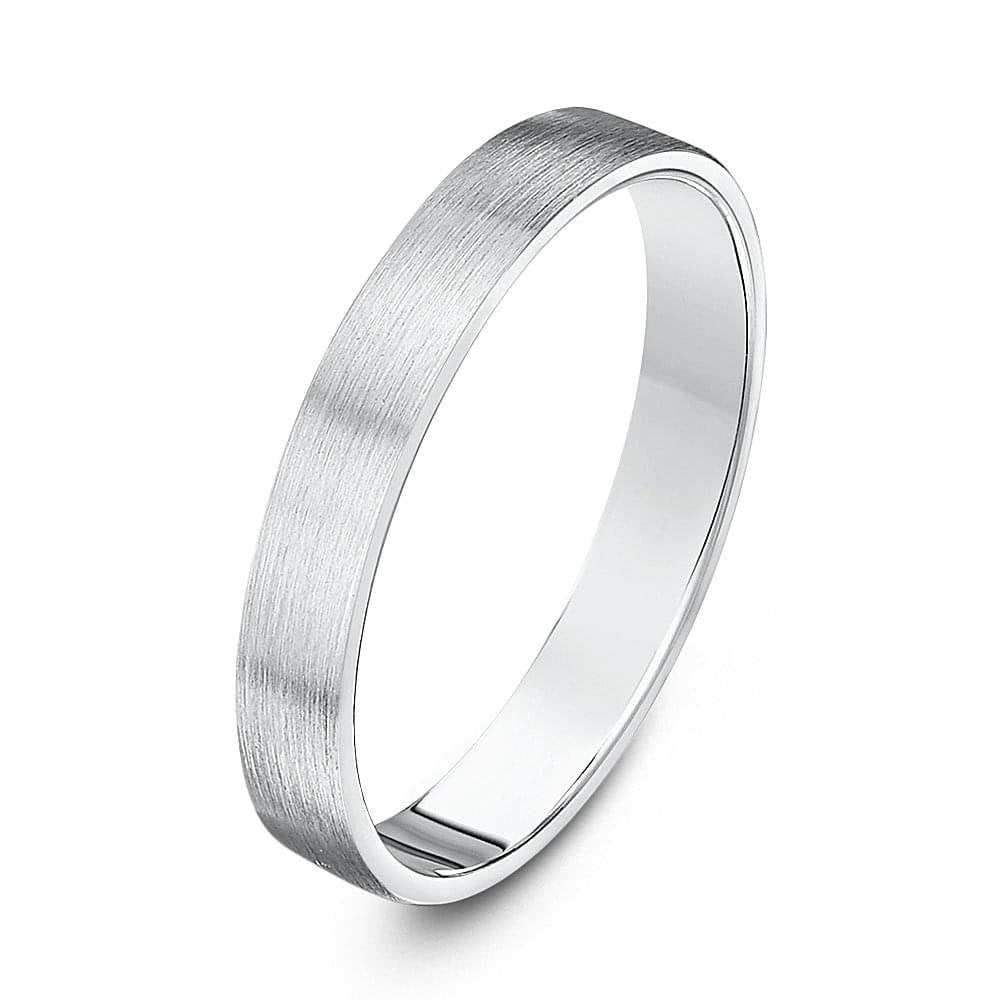 Silver Heavy Flat Court Matt Finish 3mm Wedding Ring
