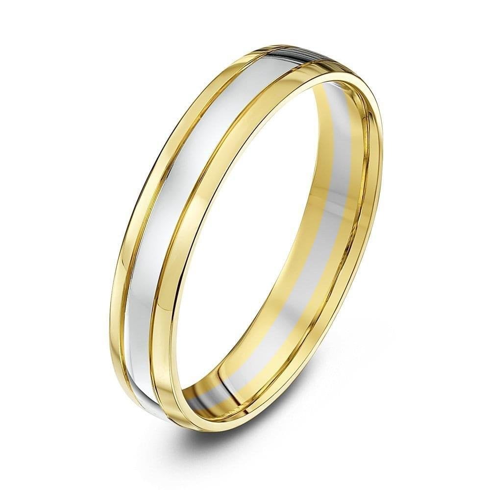 18ct Yellow & White Gold Court Shape 4mm Wedding Ring