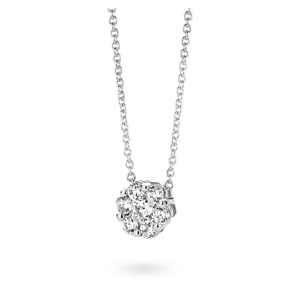 Silver Rhodium Plated Stone Set Flower Pendant Necklace