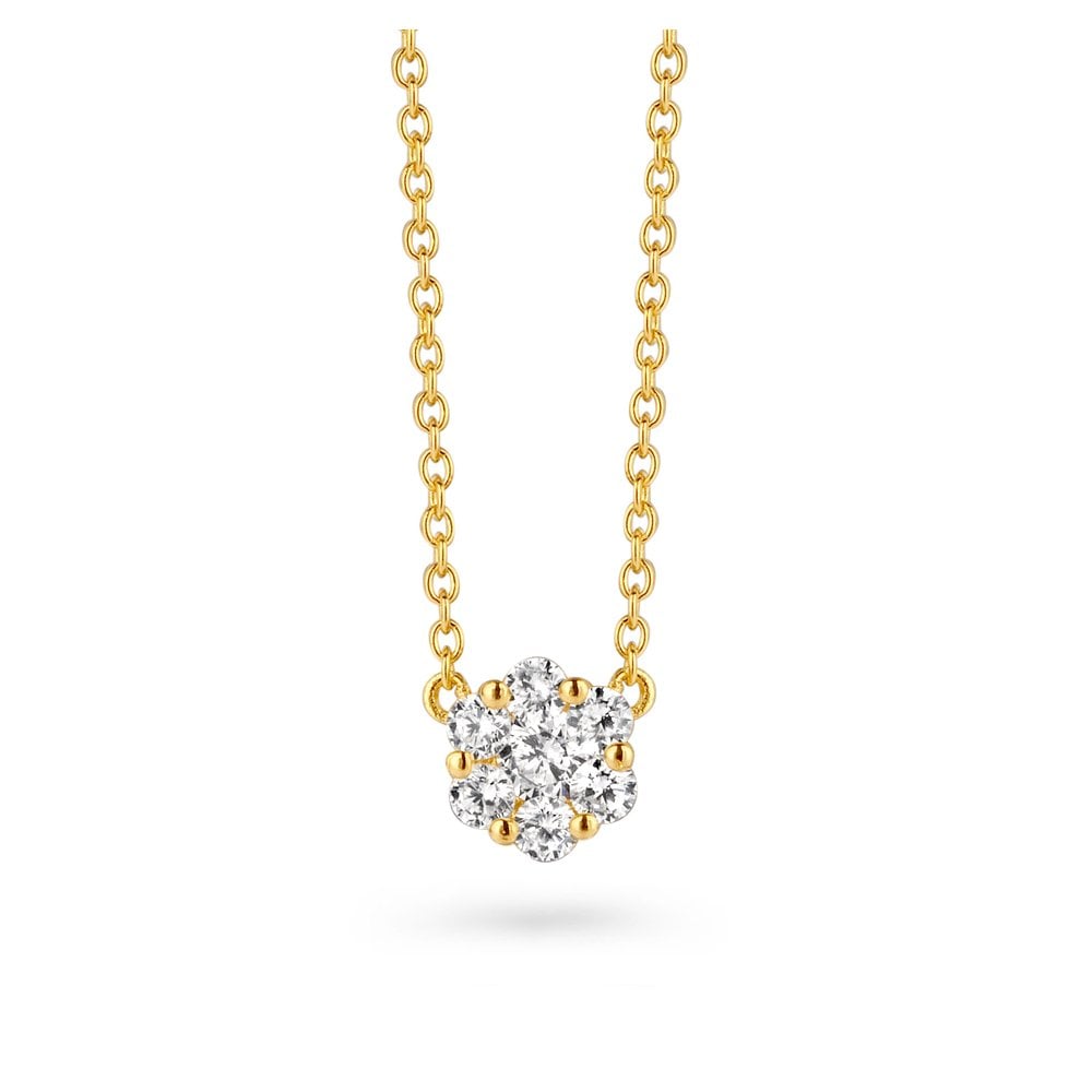 Silver Gold Plated Stone Set Flower Pendant Necklace