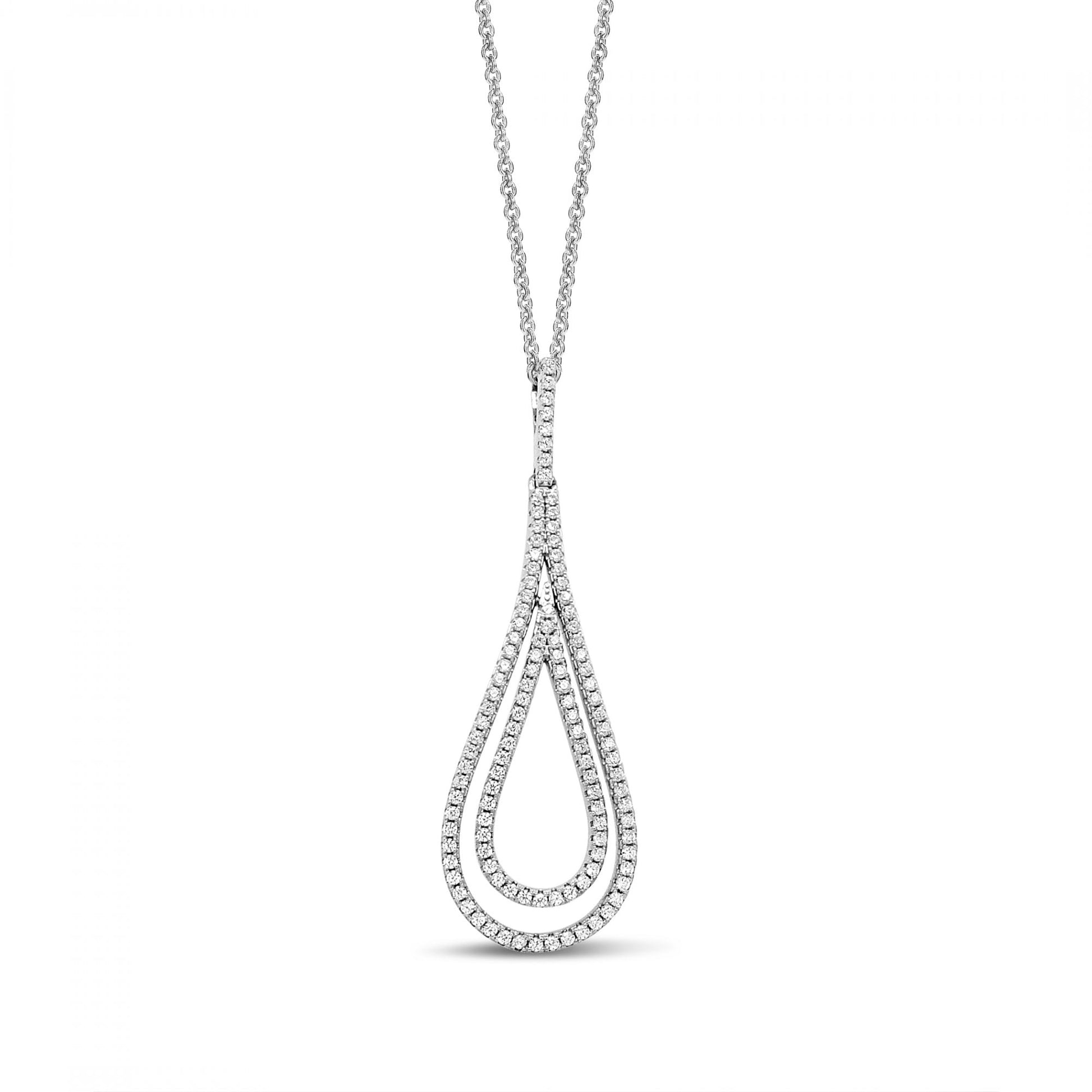 Silver Rhodium Plated Stone Set Double Drop Pendant Necklace