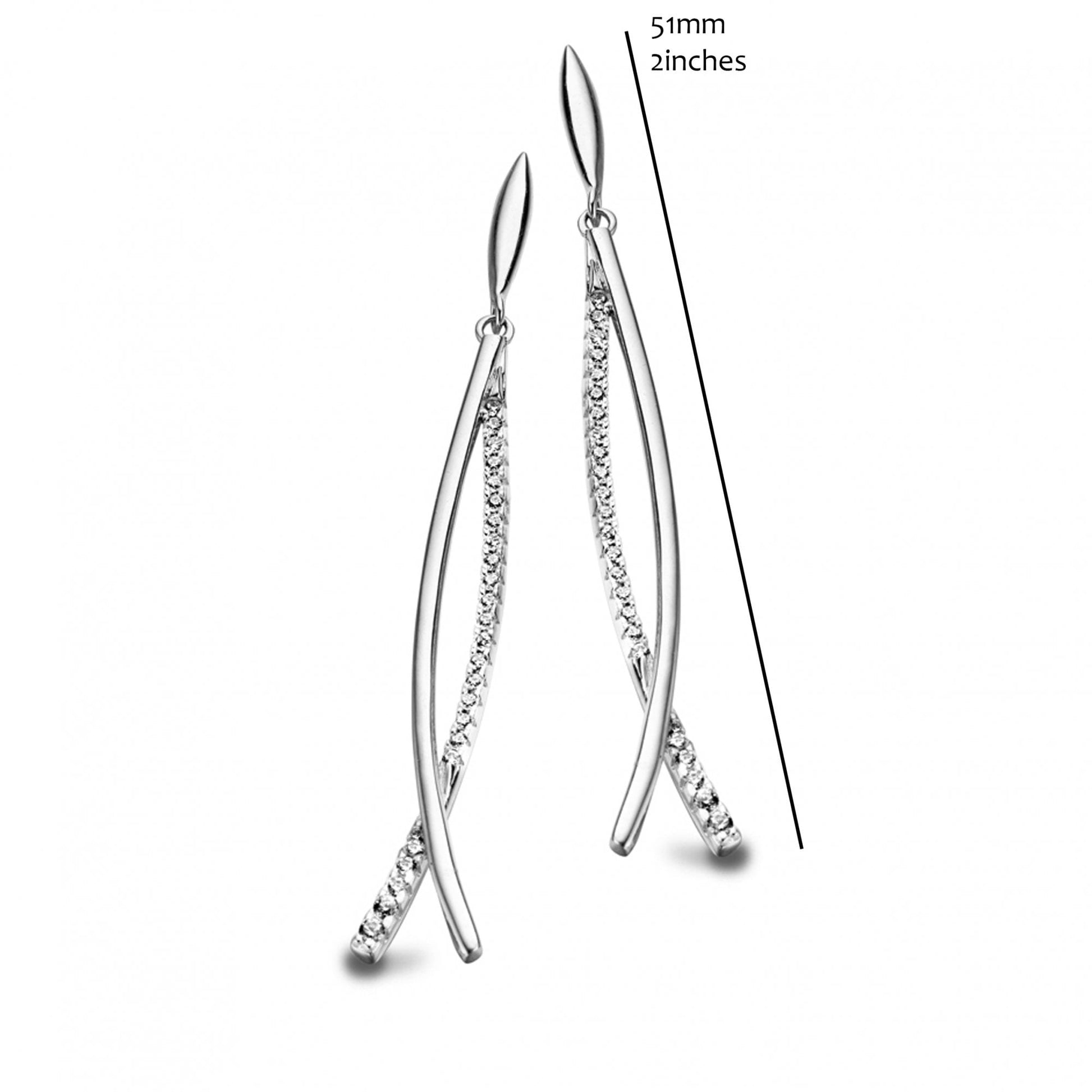 Silver Rhodium Plated Stone Set Cross Over Earring