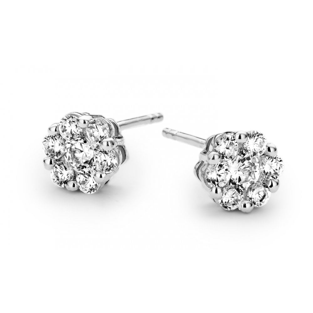 Silver Rhodium Plated Stone Set Flower Stud Earring