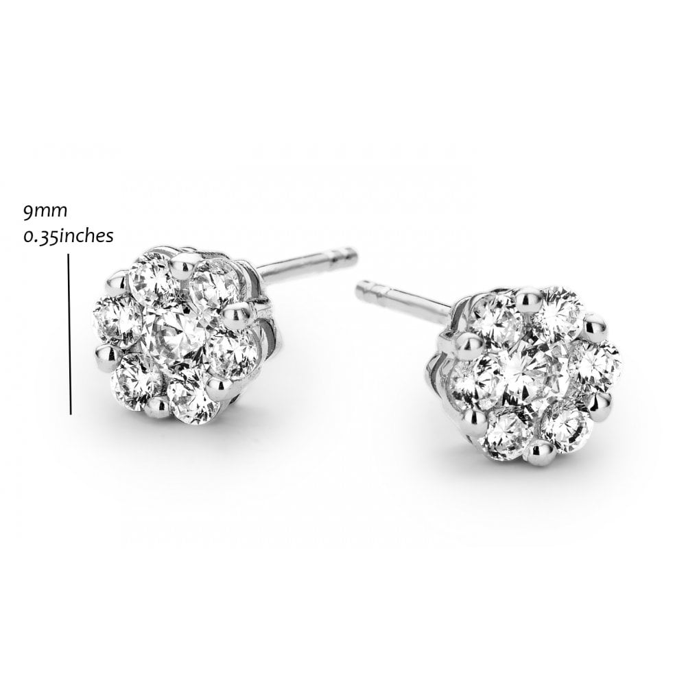 Silver Rhodium Plated Stone Set Flower Stud Earring