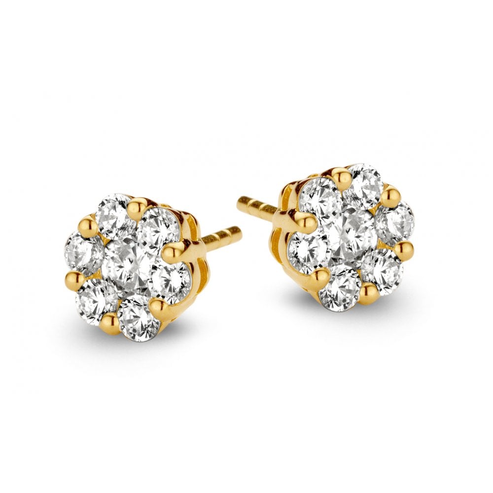 Silver Gold Plated Stone Set Flower Stud Earring