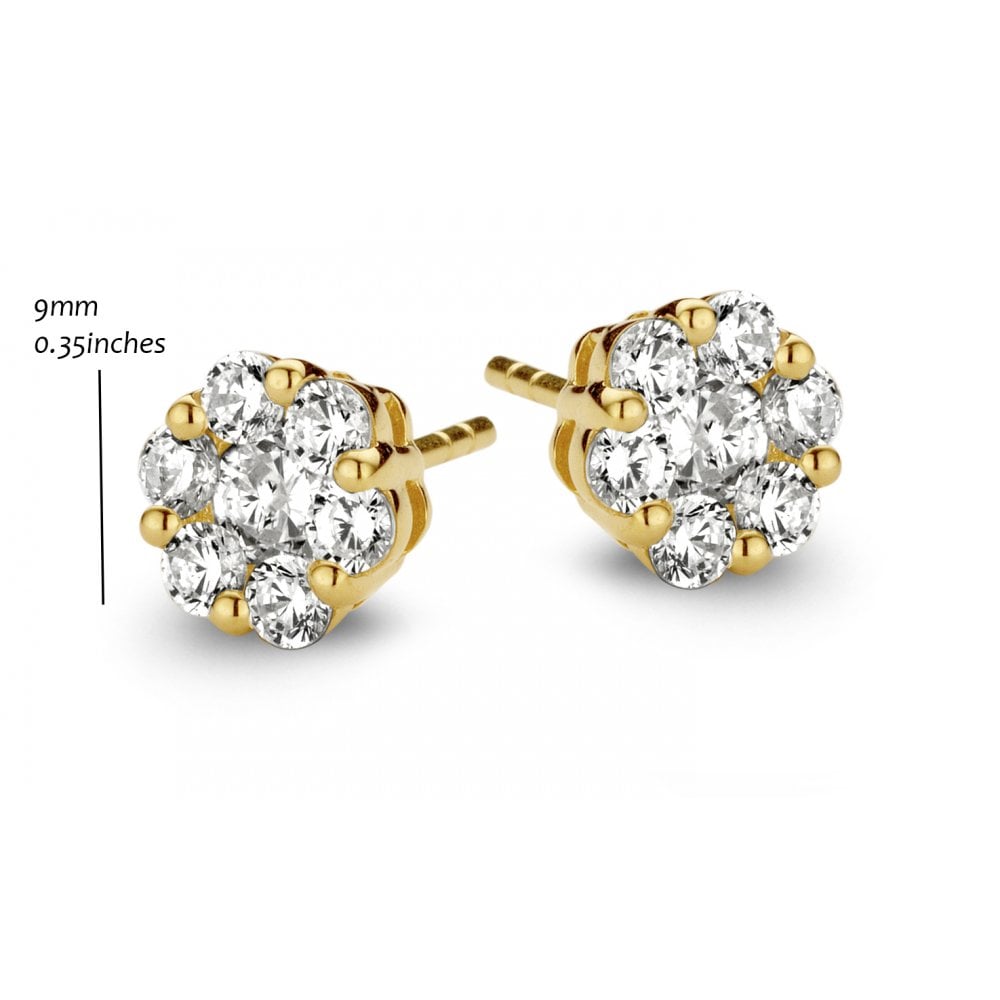 Silver Gold Plated Stone Set Flower Stud Earring