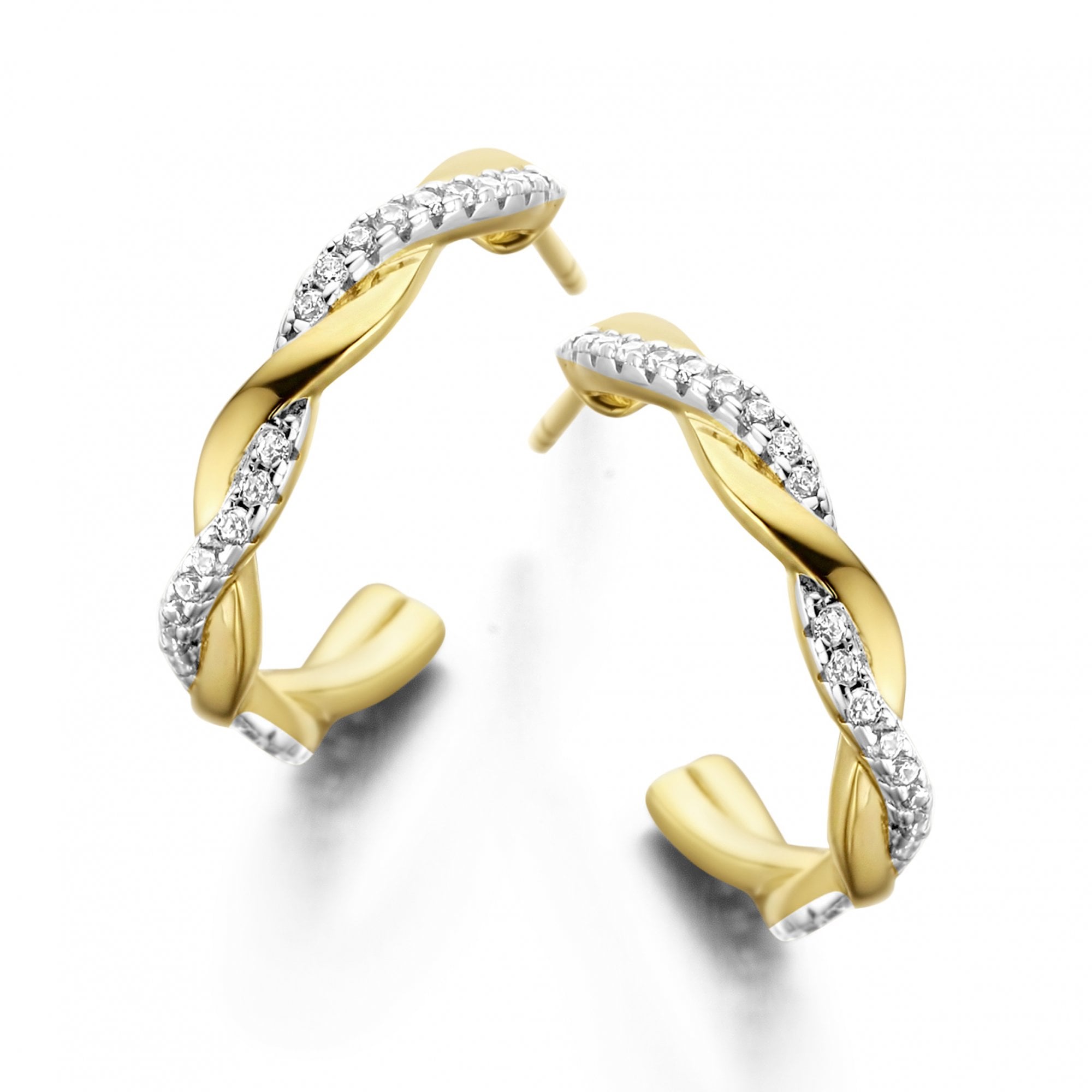 Silver Gold Plated Stone Set Twist Hoop Earring