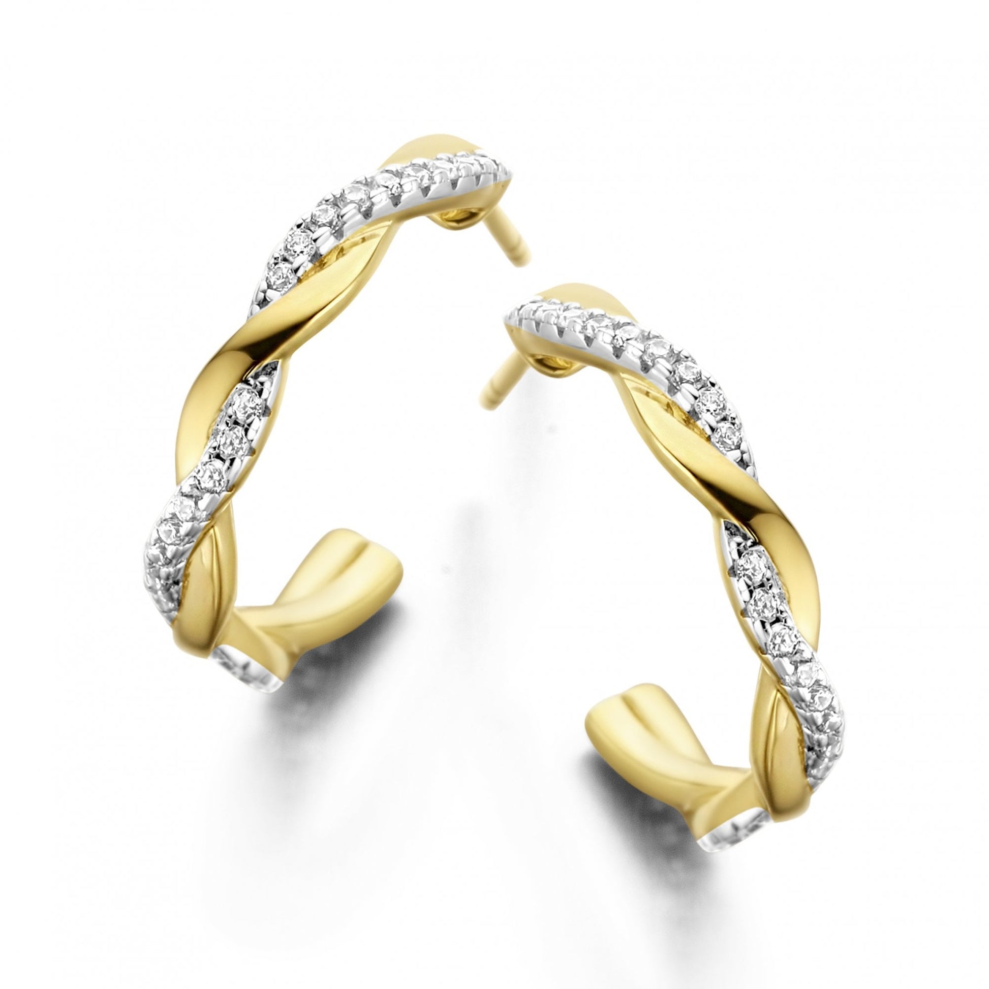 Silver Gold Plated Stone Set Twist Hoop Earring