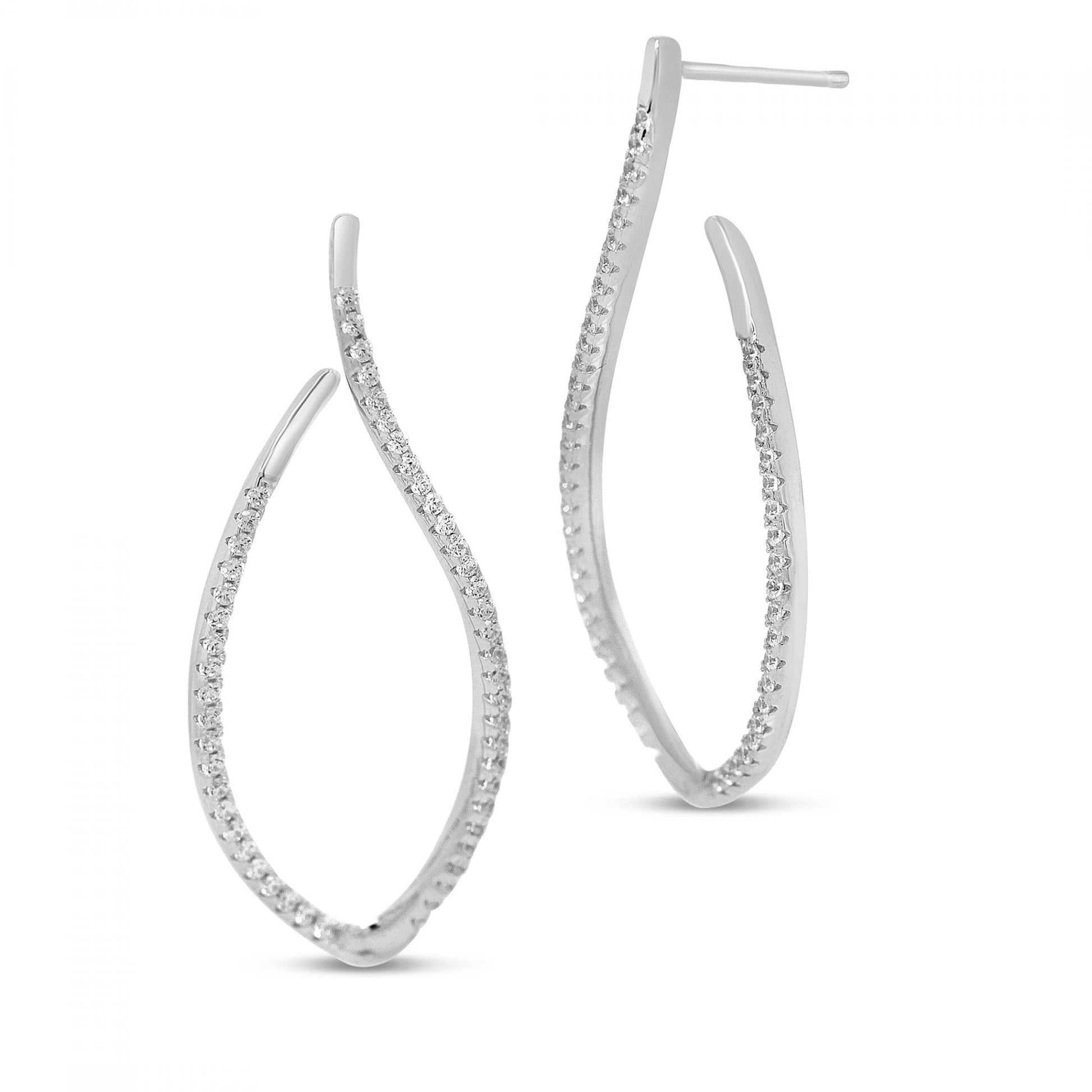 Silver Rhodium Plated Stone Set Drop Earring