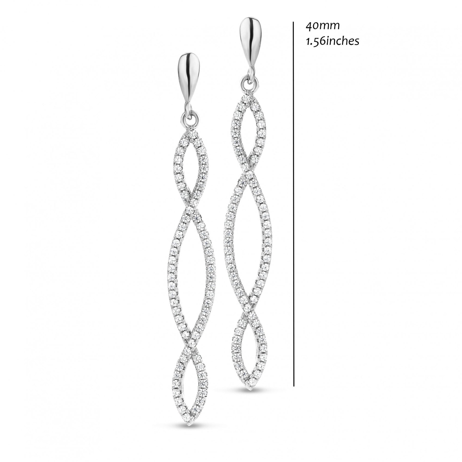 Silver Rhodium Plated Stone Set Double Cross Over Earring