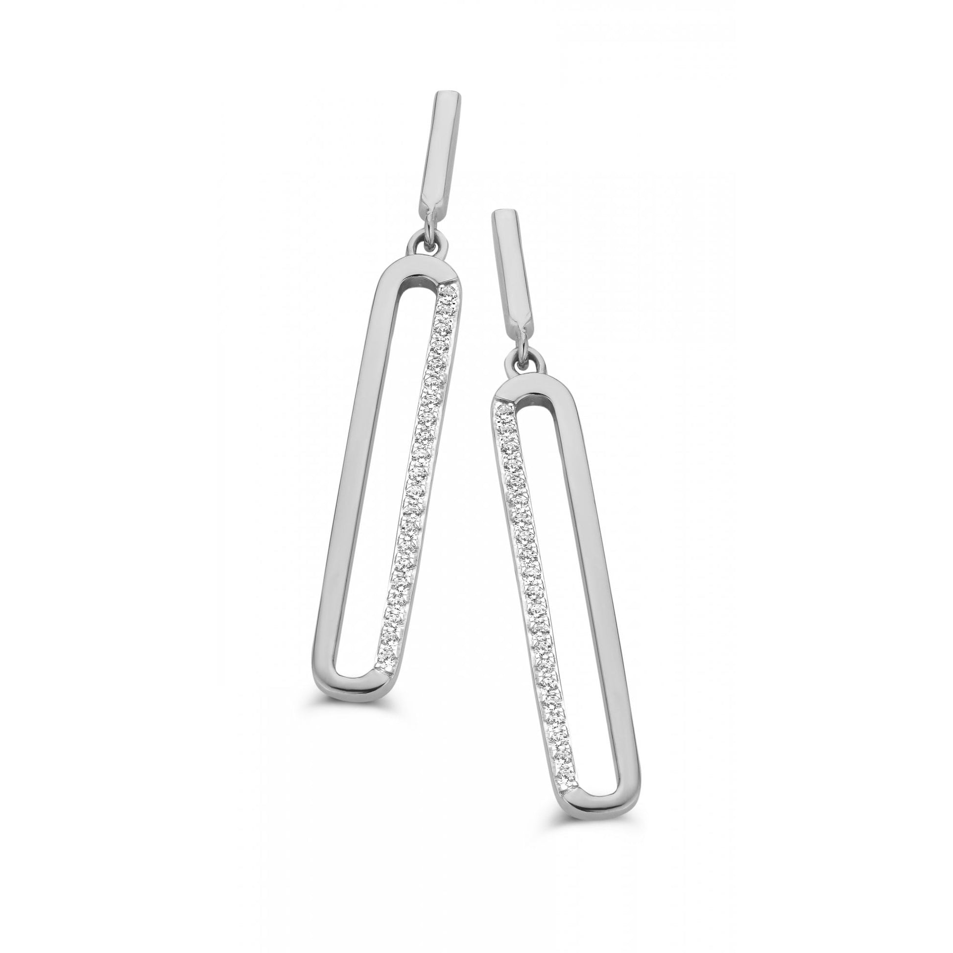 Silver Rhodium Plated Stone Set Oval Earring