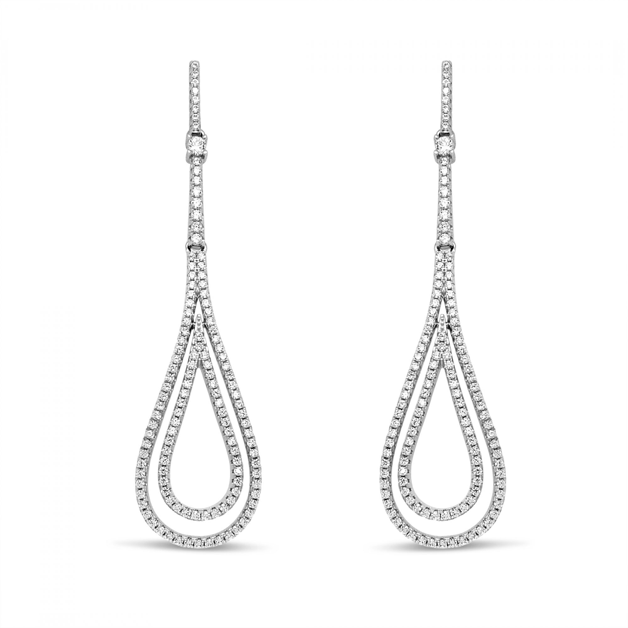 Silver Rhodium Plated Stone Set Double Drop Earring