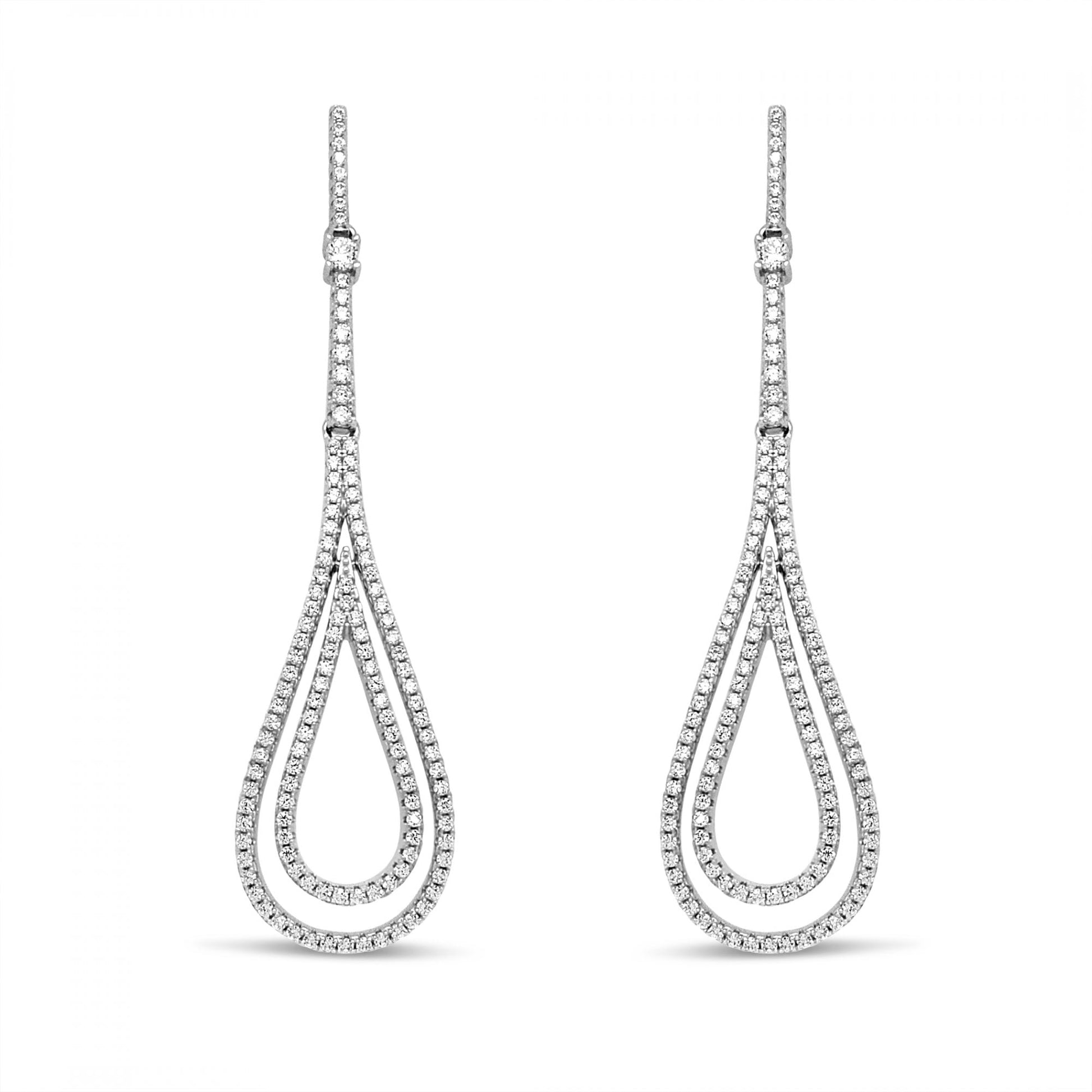 Silver Rhodium Plated Stone Set Double Drop Earring