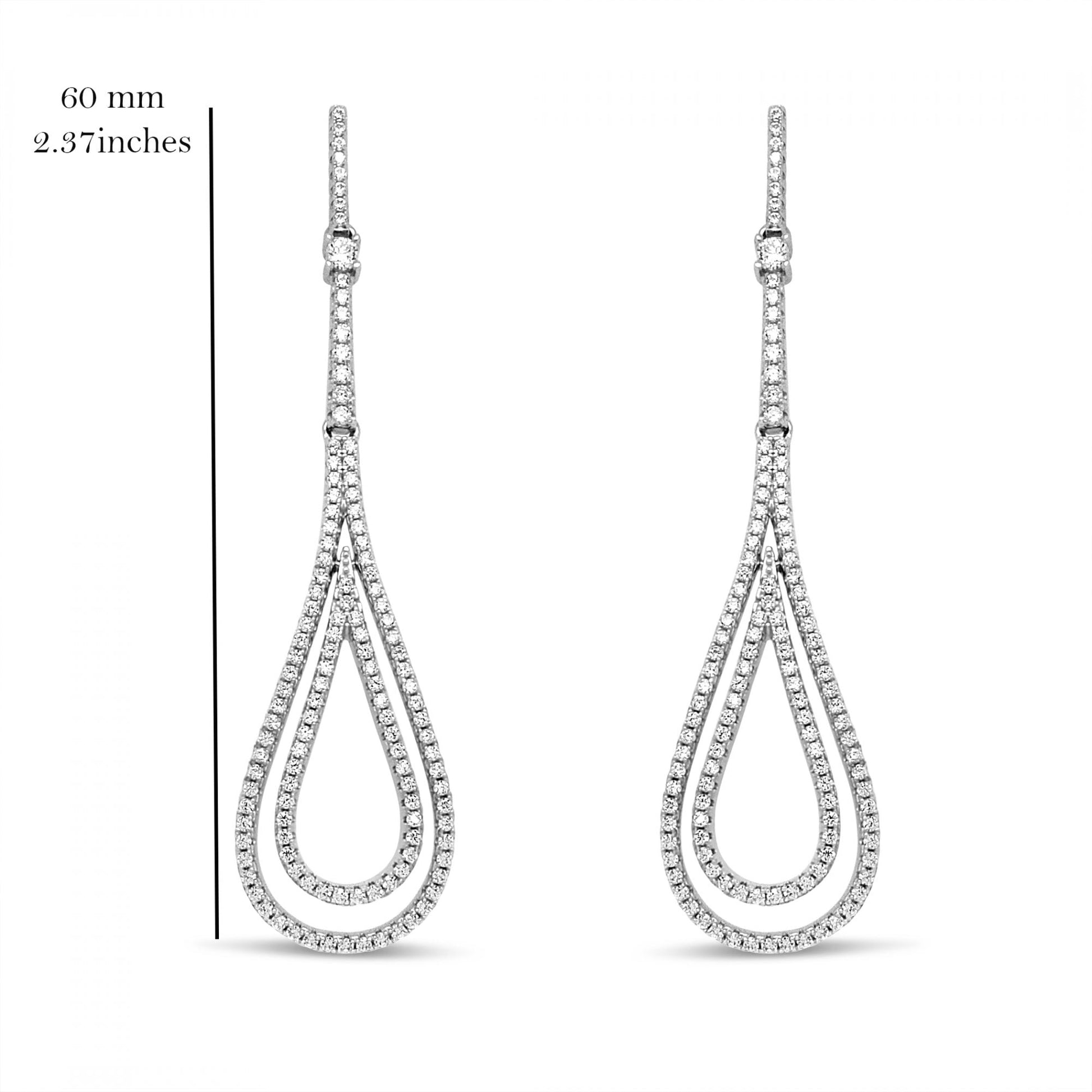 Silver Rhodium Plated Stone Set Double Drop Earring