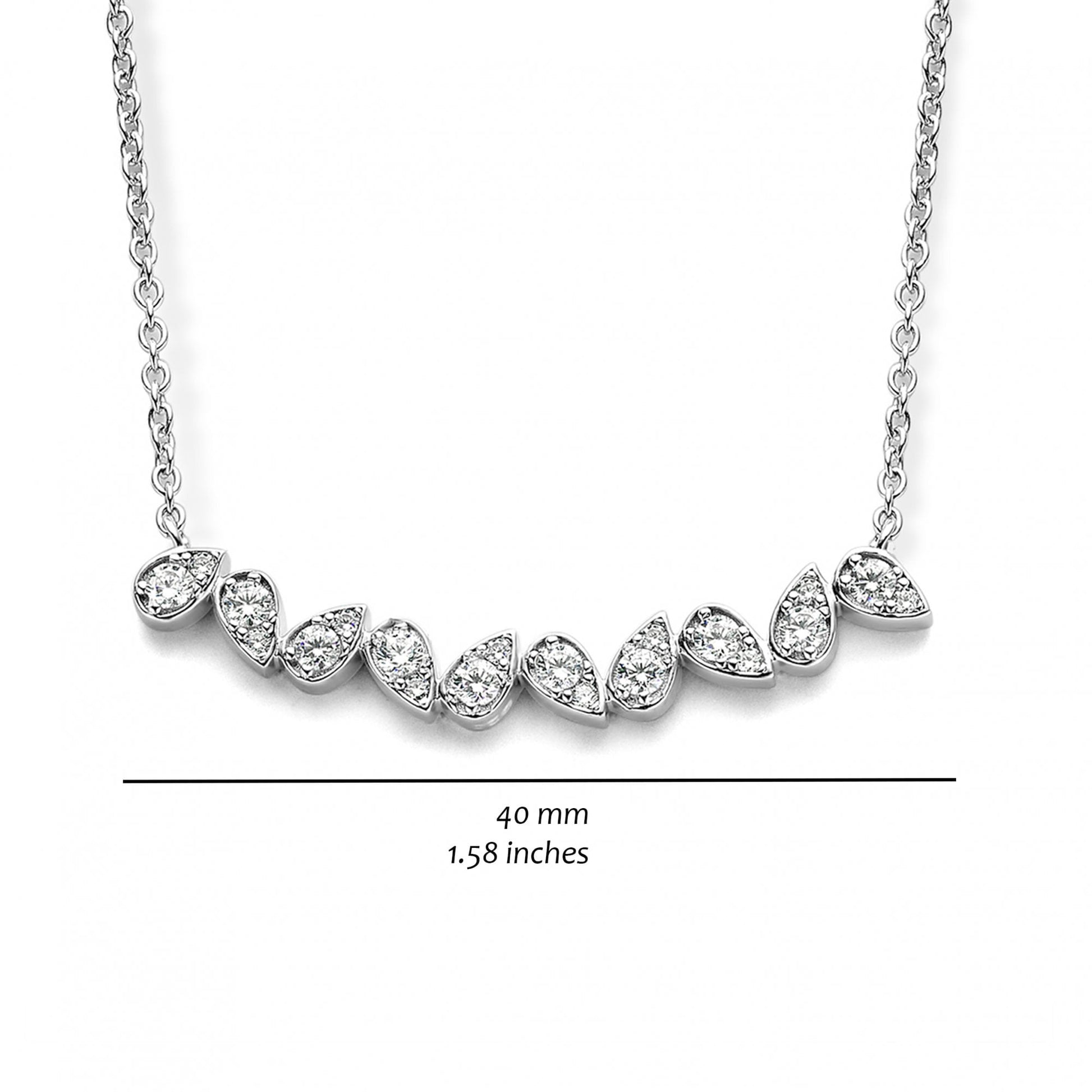 Silver Rhodium Plated Stone Set Teardrop Necklace