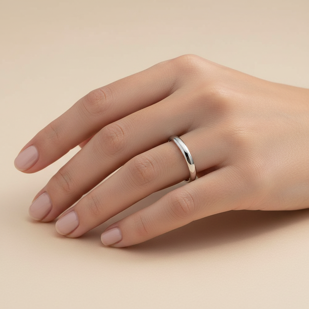 9ct White Gold Heavy D Shape 2mm Wedding Ring