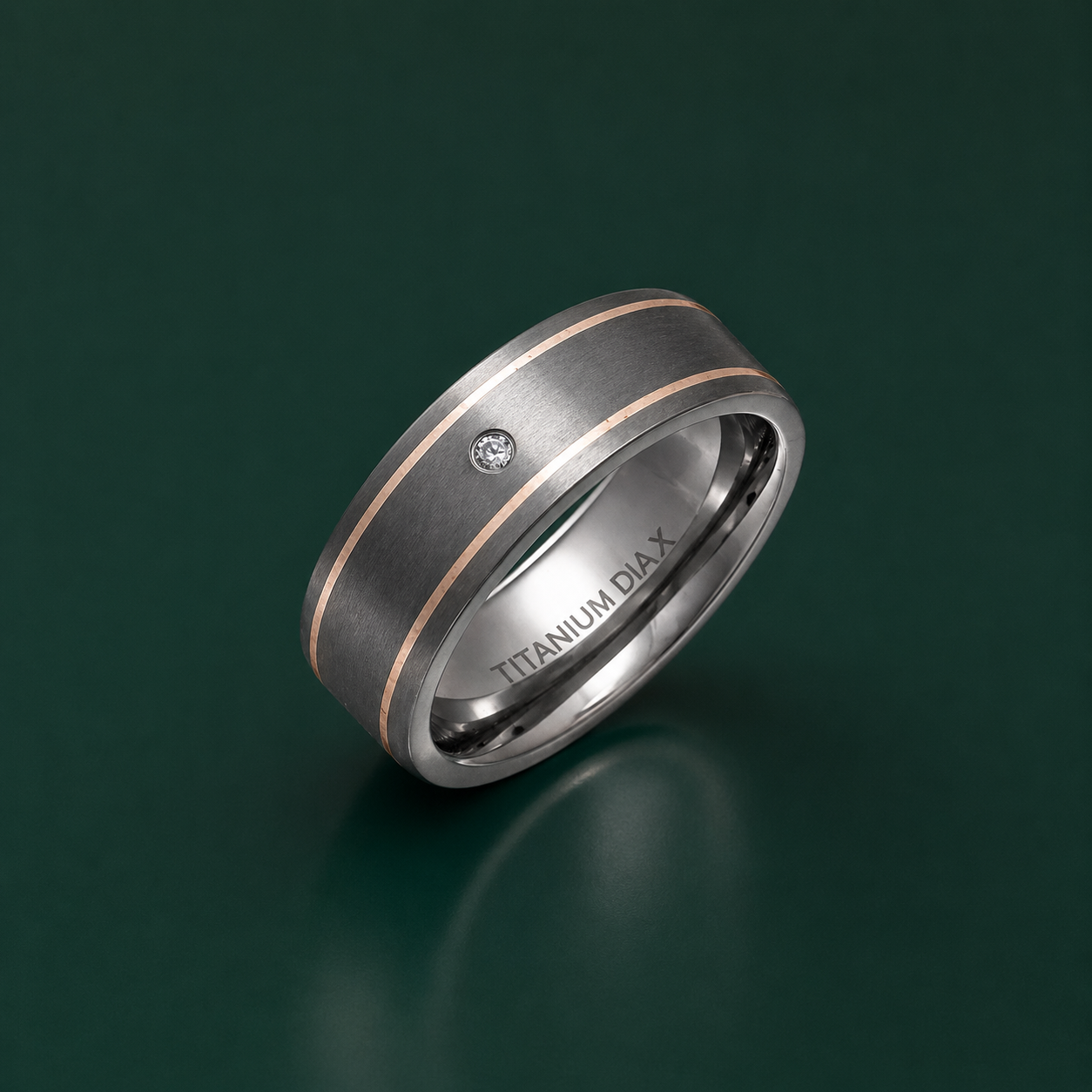 Titanium and Silver Inlay Flat Court Shape 0.02ct Diamond Matt 7mm Ring