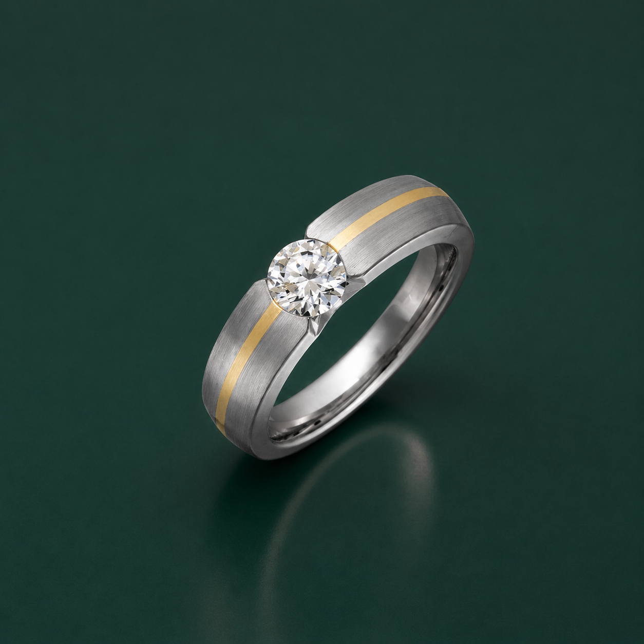 Titanium Court Shape Matt with Gold Inlay CZ Tension Set 7mm Ring