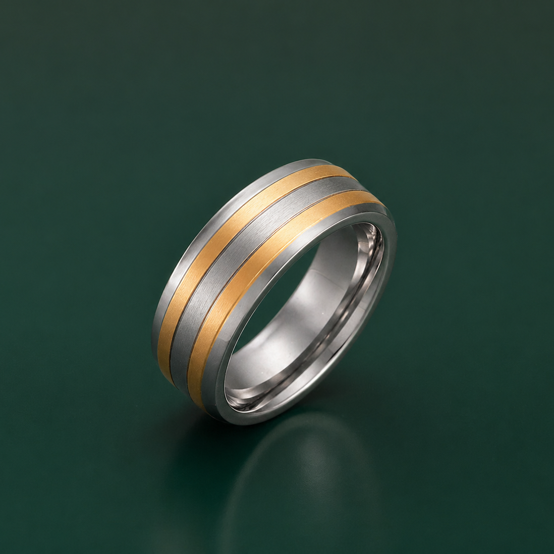 Titanium Matt Center with Two Gold Colour Lines 8mm Ring