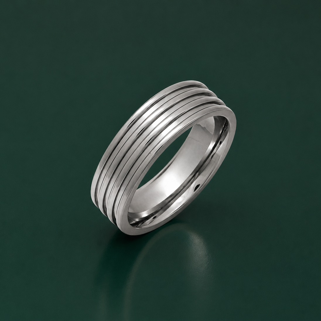 Titanium Flat Court Shape Triple Groove 7mm Ring