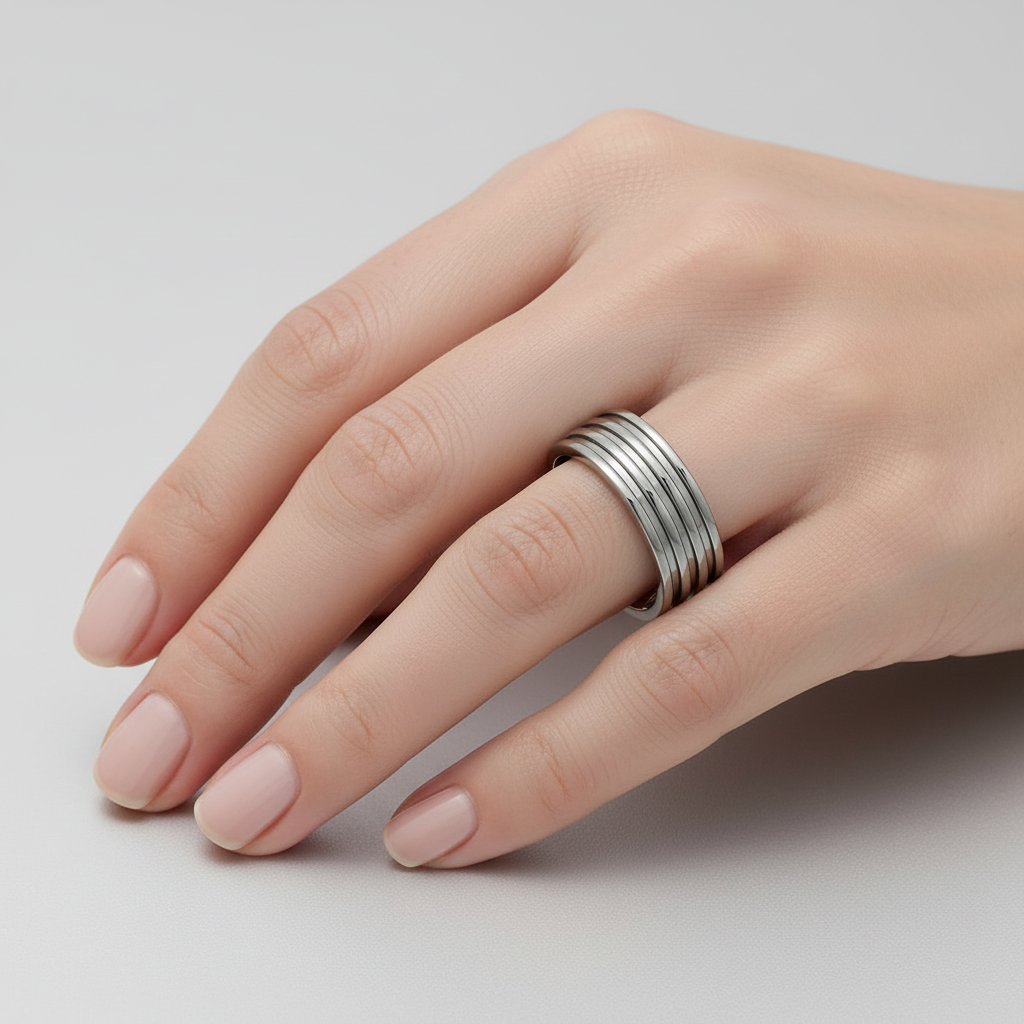 Titanium Flat Court Shape Triple Groove 7mm Ring