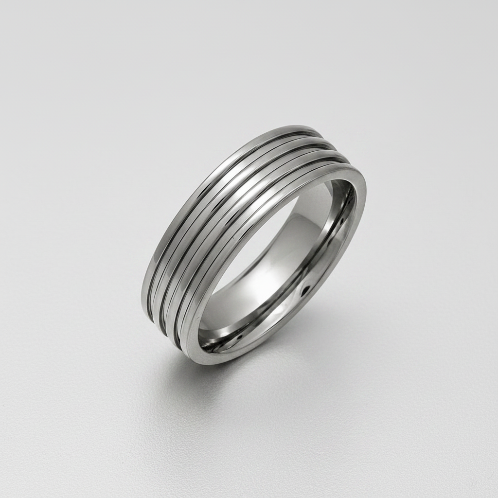 Titanium Flat Court Shape Triple Groove 7mm Ring