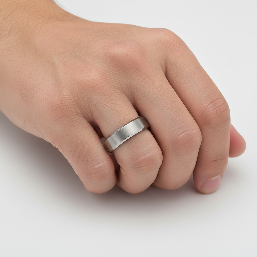 Titanium Court Shape Matt Center 7mm Ring
