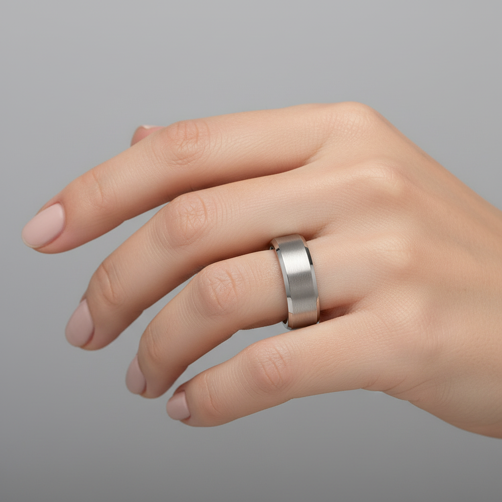 Titanium Court Shape Matt Center 7mm Ring