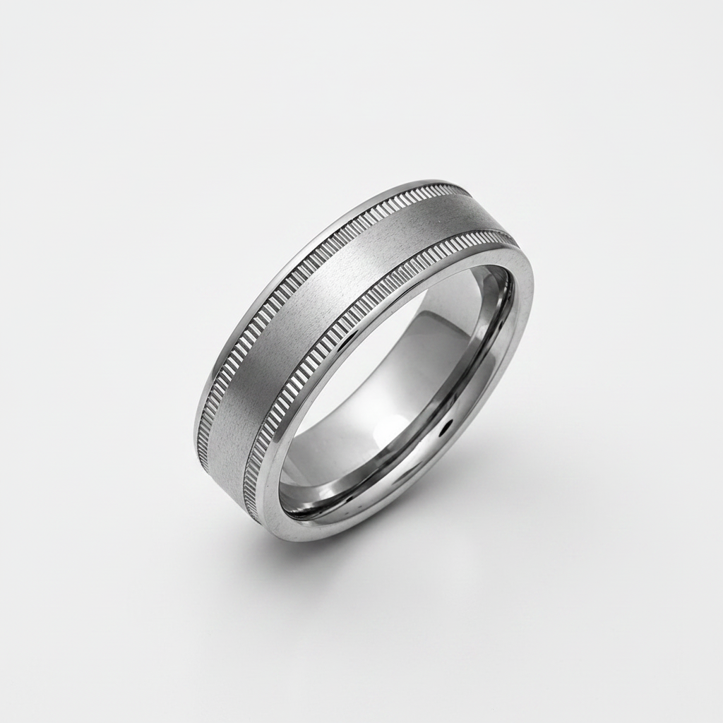 Titanium Flat Court Shape Matt with Grained Edges 6mm Ring