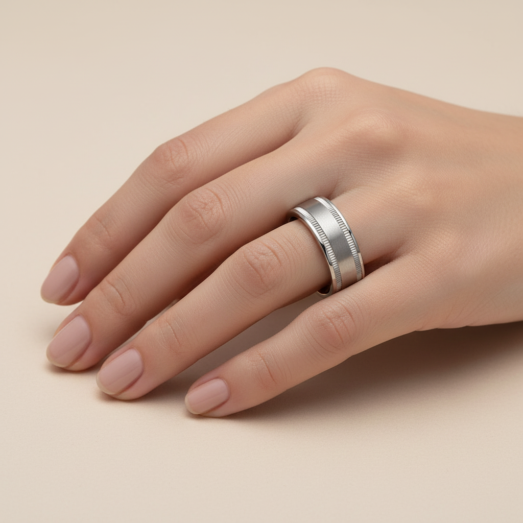 Titanium Flat Court Shape Matt with Grained Edges 6mm Ring