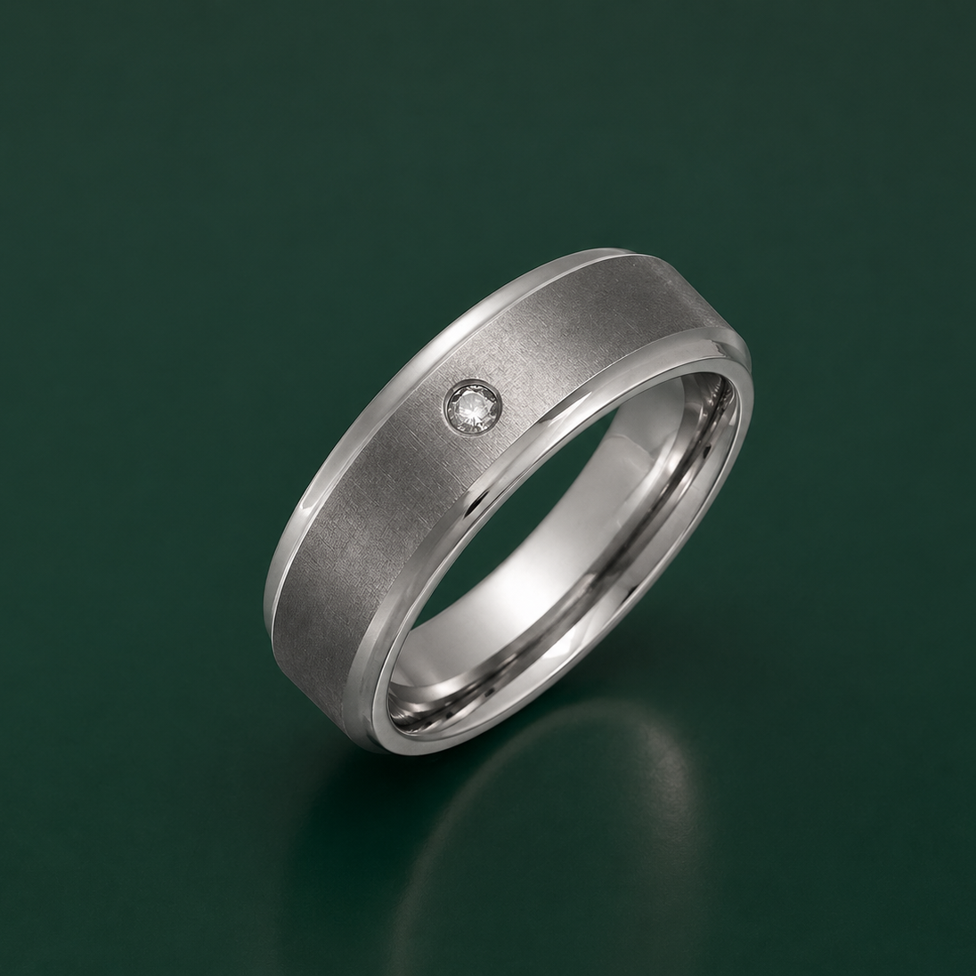 Titanium Flat Court Shape Matt Center 0.05kt Round Diamond 7mm Ring