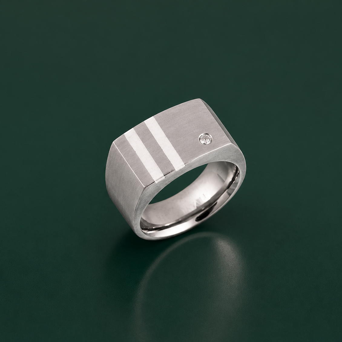 Titanium and Silver Inlay 0.05ct Diamond Matt 10mm Signet Ring