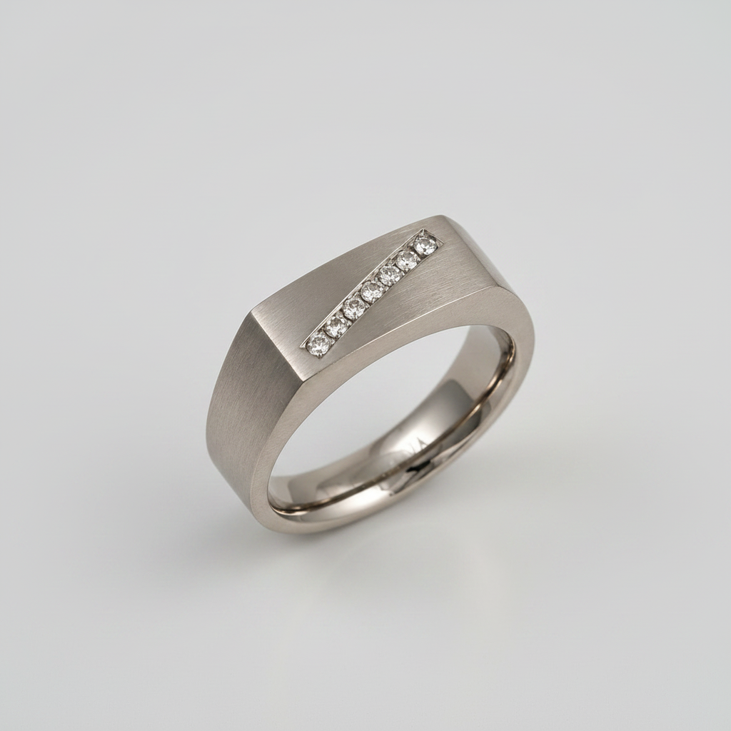 Titanium 0.14ct Diamond Matt 7mm Signet Ring